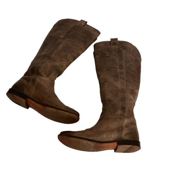 FRYE Distressed Brown/Gray Burnished Leather Tall Equestrian Boots Size 8 - Picture 11 of 11